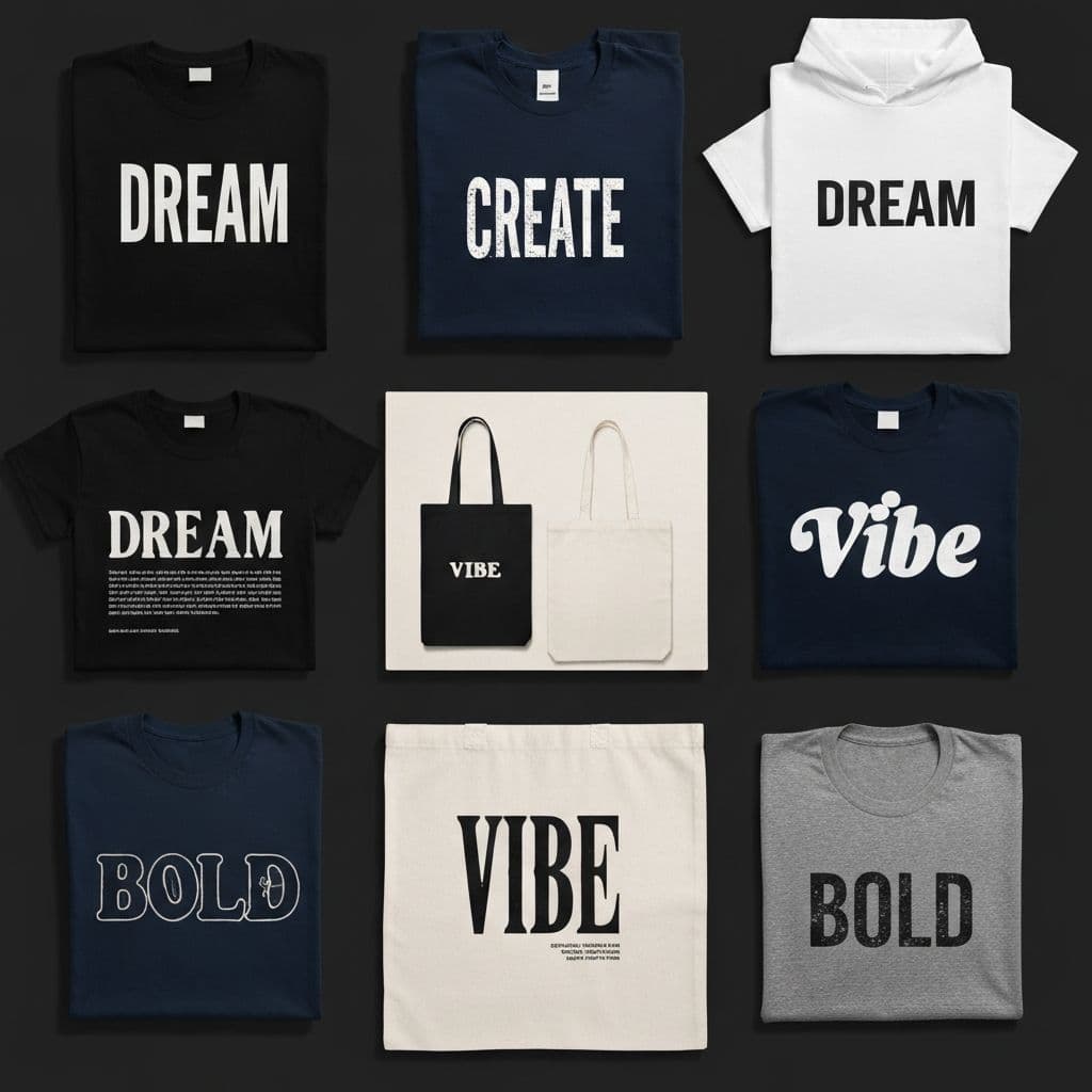 Custom apparel products with typography designs