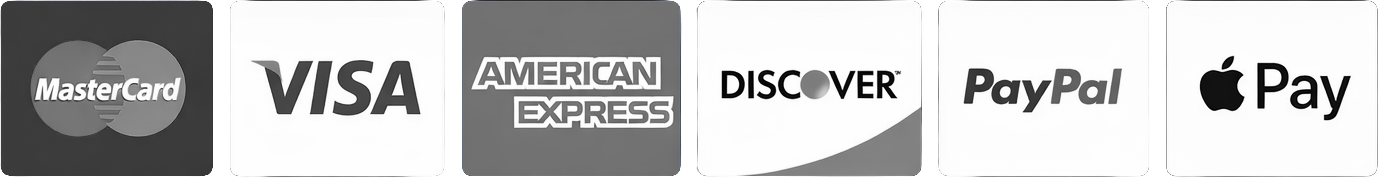 We accept MasterCard, Visa, American Express, Discover, PayPal, and Apple Pay
